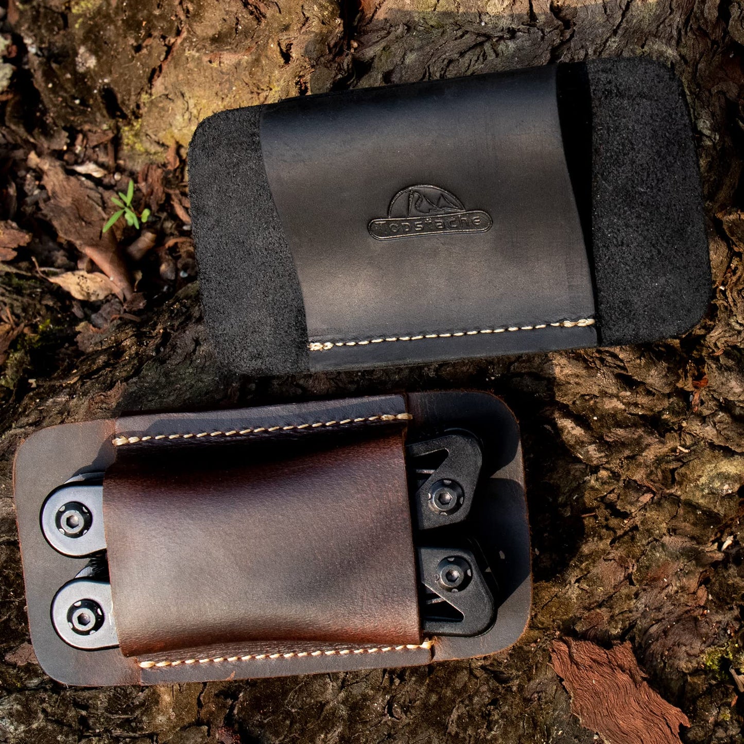 Topstache Leather Sheath, Handmade Multitool Holster, Horizontal Carry Leather Knife Sheath for Belt, EDC Pocket Organizer for Men,Size M,Black
