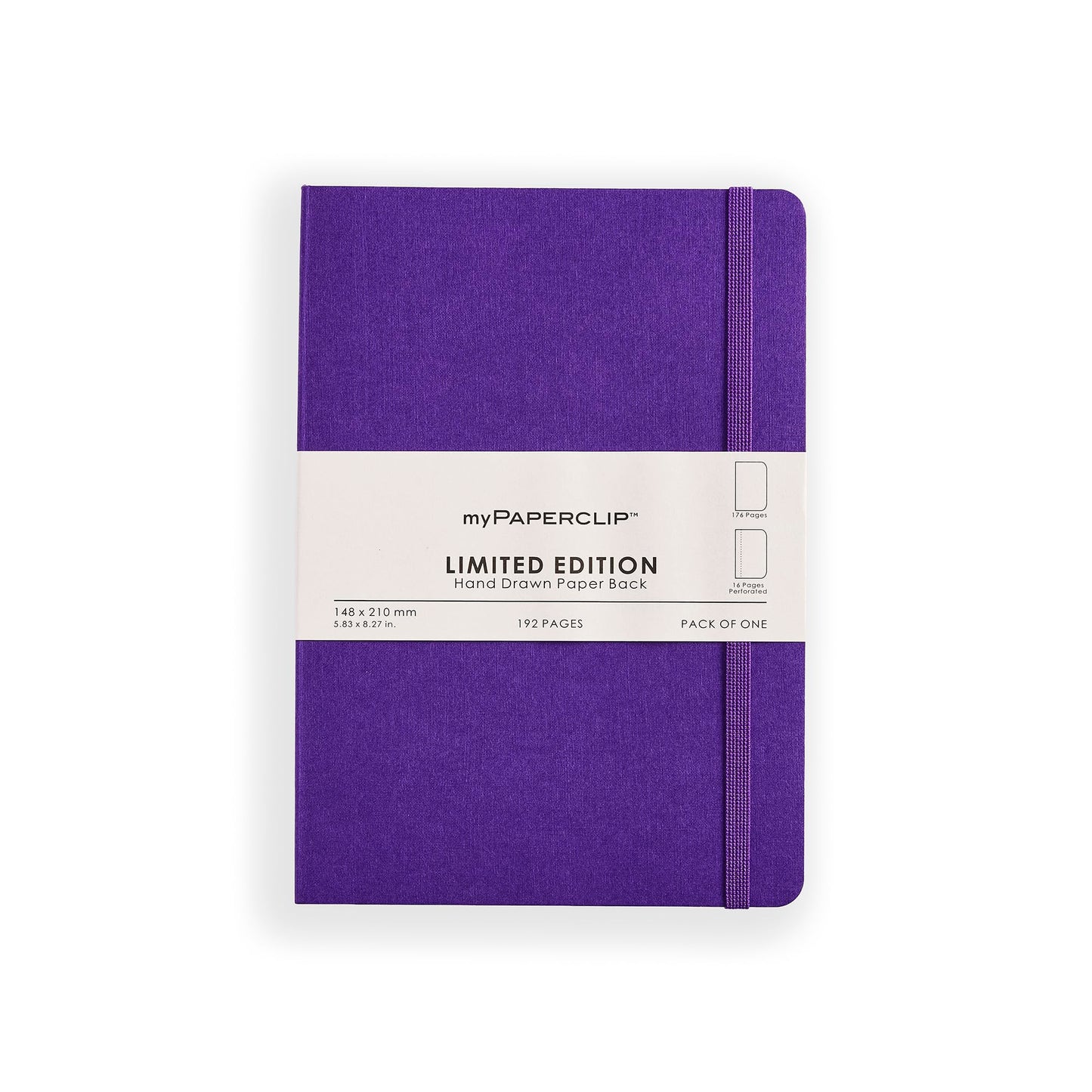 myPAPERCLIP Limited Edition A5 Plain Notebook | 192 Pages, 100 GSM, Soft Cover, A5 (5.83 × 8.27 in) | Flat Lay | Bookmark & Elastic Closure | Amethyst