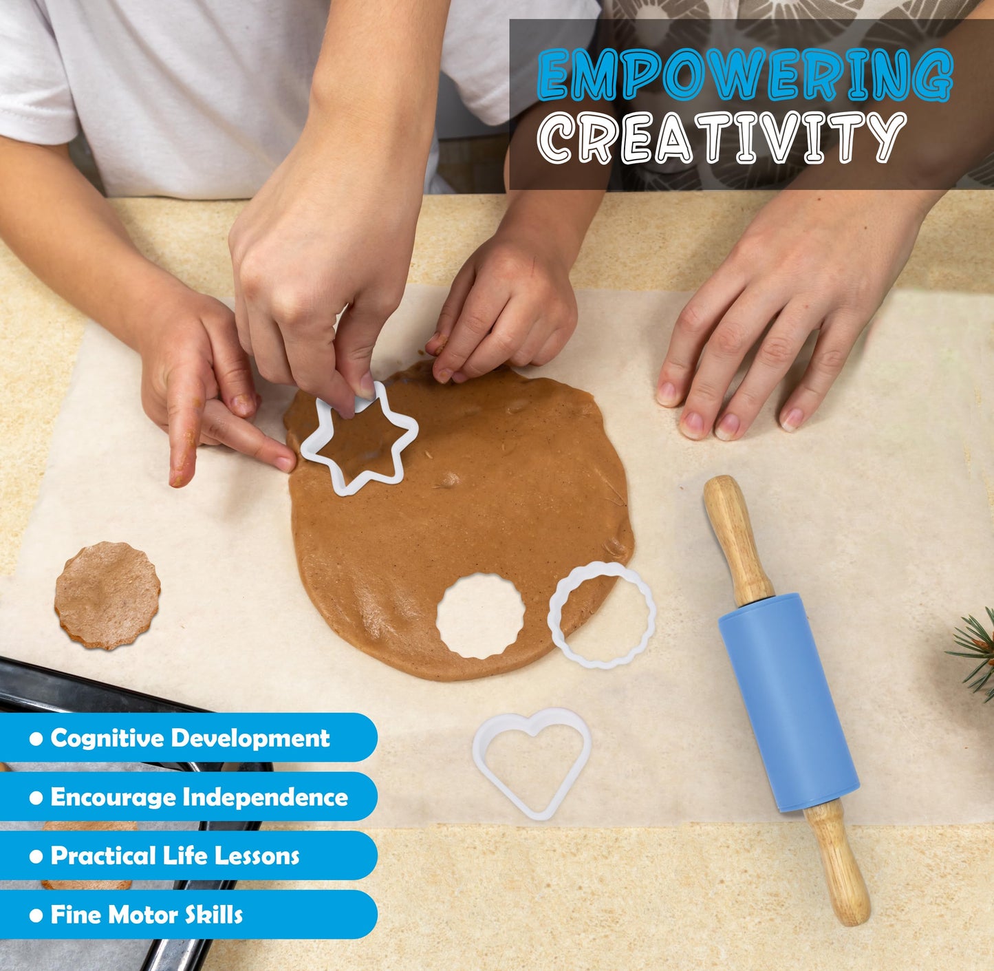 PERLLI Kids Real Cooking Set for Cooking and Baking – 31 Pc. Gift for Junior Chef with Real Utensils, Case & Safe Kids Knife Set for Boys & Girls – Fine Motor Skills & Fun for Children Ages 6+, Blue