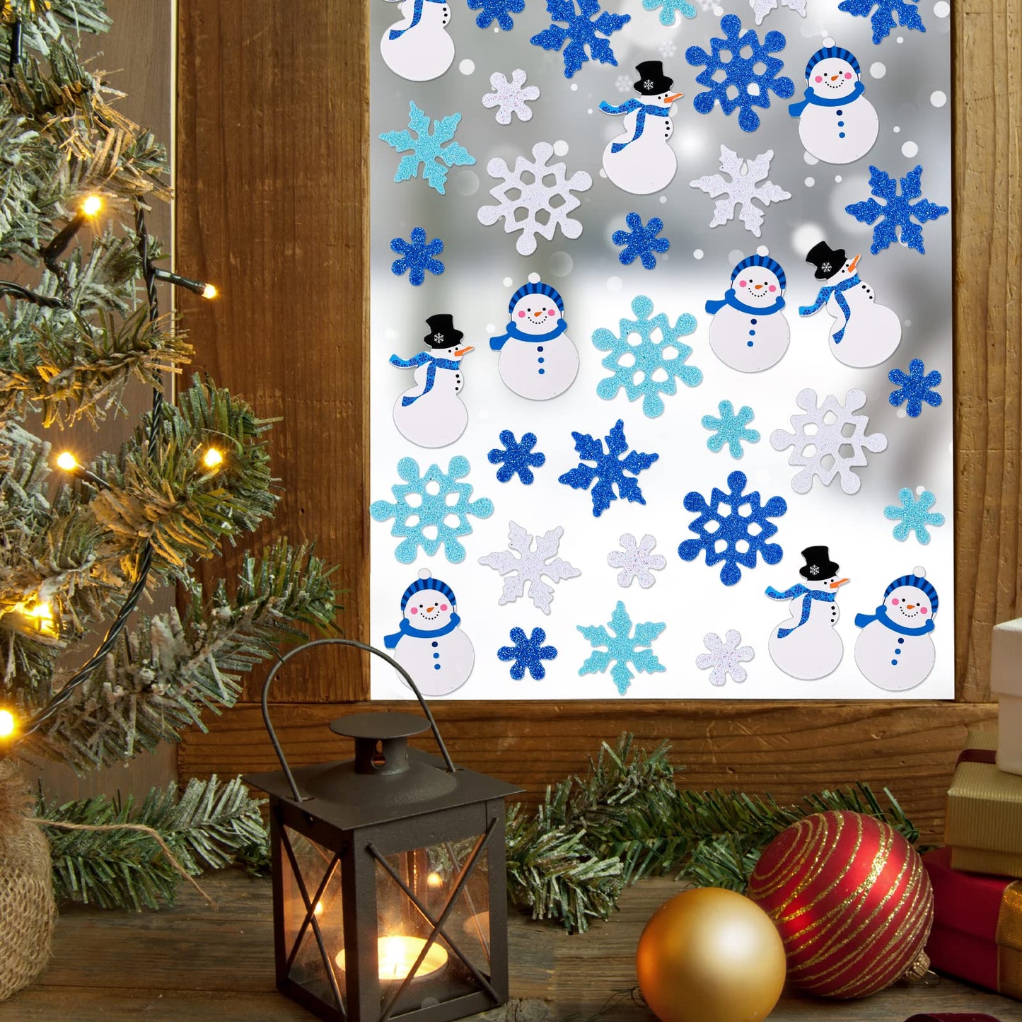 Whaline Winter Glitter Foam Sticker Kit 350Pcs Blue White Snowflake Snowman Foam Stickers Self-Adhesive Sticker Decals for Christmas Party Decor Winter DIY Crafts