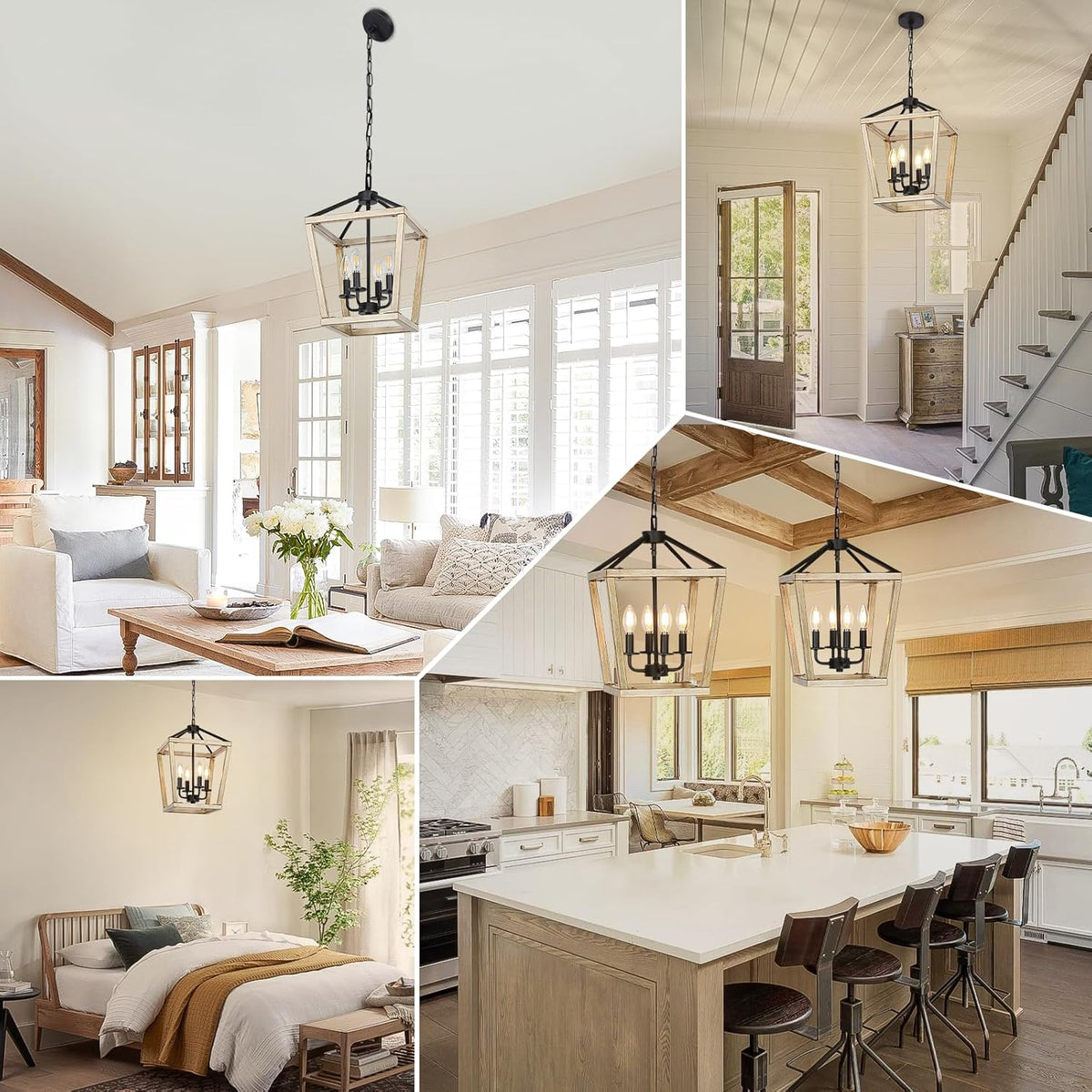 4 Light Chandelier Fixture, Farmhouse Light Fixtures Geometric Metal Cage Modern Ceiling Light with Adjustable Height, E12 Base Hanging Lights for Kitchen Island, Dining Room, Living Room, Indoor