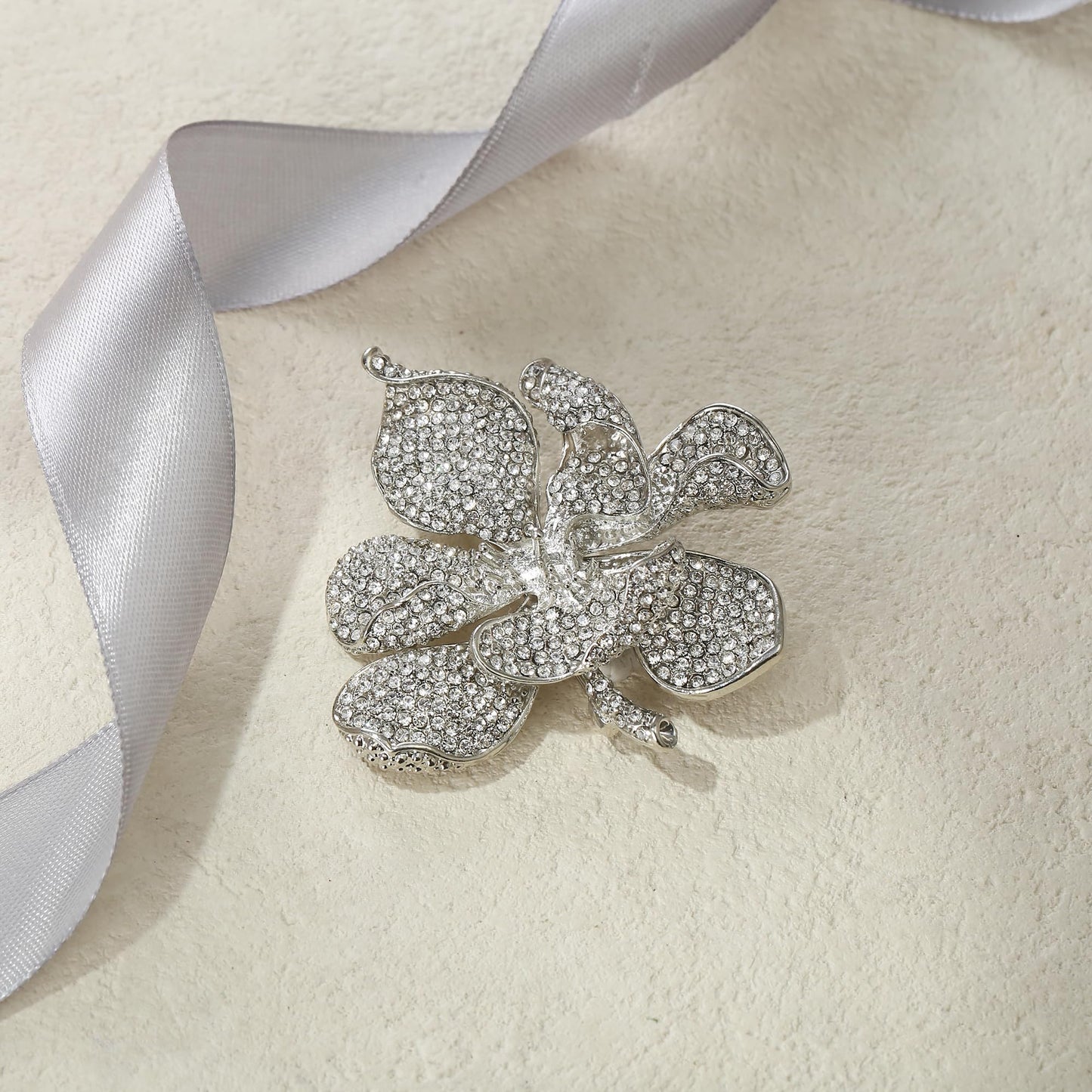 EVER FAITH Women's Austrian Crystal Orchid Flower Petal Brooch Clear Silver-Tone
