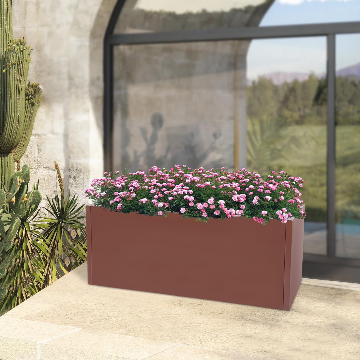 Ginelm 38”L x 15”W x 15”H Metal Long Planter Box for Outdoor Plants Large Rectangular Planter Boxs Spliced Flower Pot for Flowers Garden