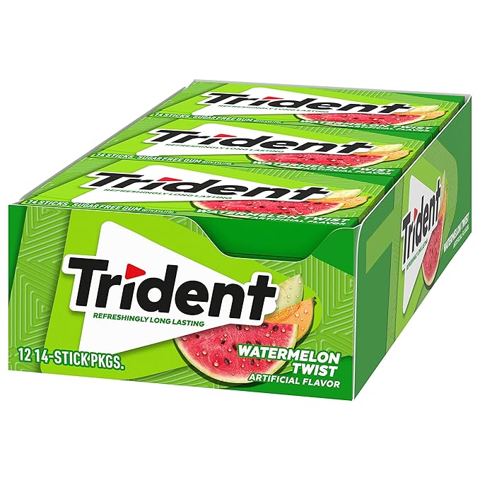 Trident Watermelon Twist Sugar-Free Chewing Gum, 12 Packs of 14 Pieces (168 Total Pieces)