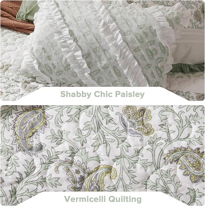Madison Park King Quilt Set Cotton Coverlet Set with Cotton Filling for King Size Bed, All Season, Lightweight King Cotton Quilt Include Shams, & Décor Pillows, Dawn, King/Cal King Sage Green 6 Piece