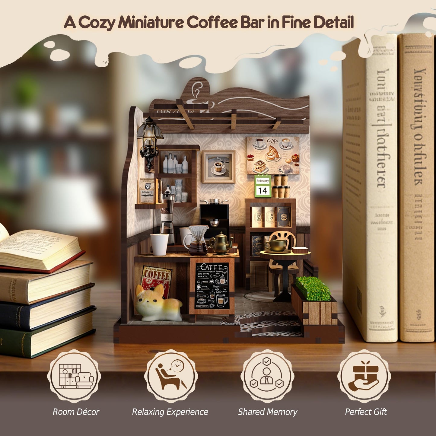 Soothee DIY Miniature Kit - 3D Puzzles for Adults & Teens, Book Nooks and Model Building Kits for Bookshelf Decor, Relaxing Craft & Unique Gift for Craft Lovers (Country Cafe)