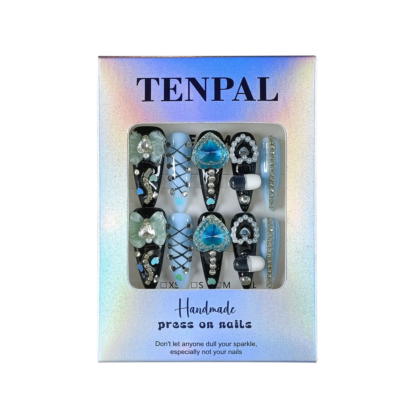 TENPAL 10Pcs Gothic Press On Nails Long Stiletto,Baroque Cameo & Floral Lace French Tip Glue on Nails with 3D Charms,Victorian Gothic Nails w/Tools,Glossy Dark Romantic Fake Nails for Party Event(S)
