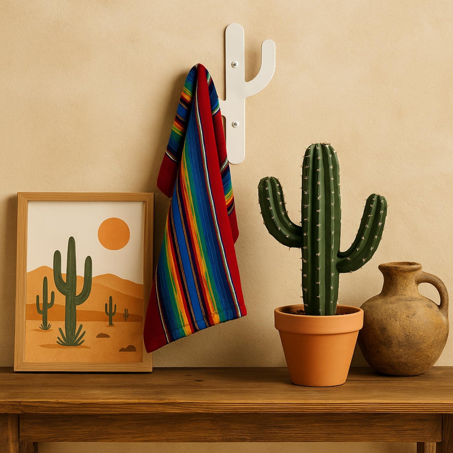 3Art Metal Cactus Wall Hooks Set of 2 – Black & White Minimal Metal Hangers – Decorative Wall Rack for Entryway, Bathroom, Kitchen, Modern Minimalist Decor