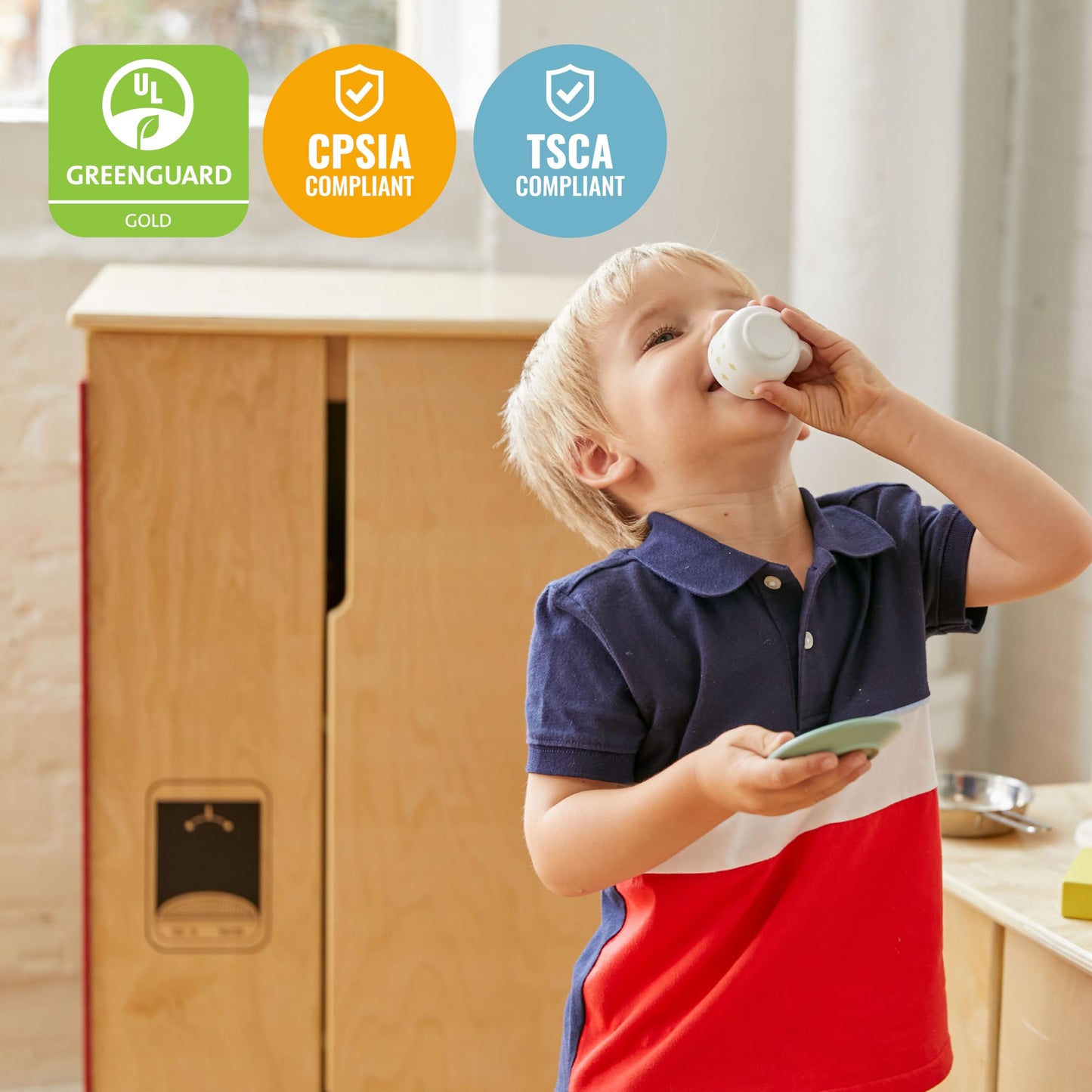 ECR4Kids Wooden Pretend Play Kitchen Refrigerator for Kids, Montessori Furniture, Natural
