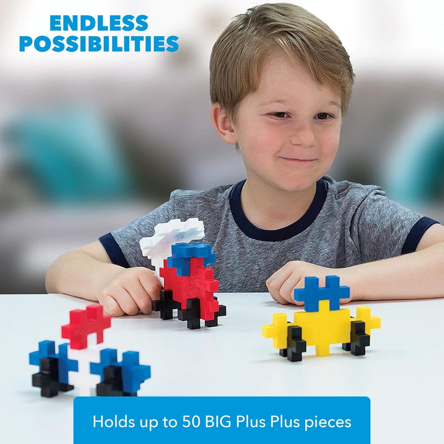 PLUS PLUS Big - Travel Case w/ 15 Big Pieces - Interlocking Large Puzzle Building Blocks, Quiet Stem Toys for Toddlers - Gifts for Boys & Girls