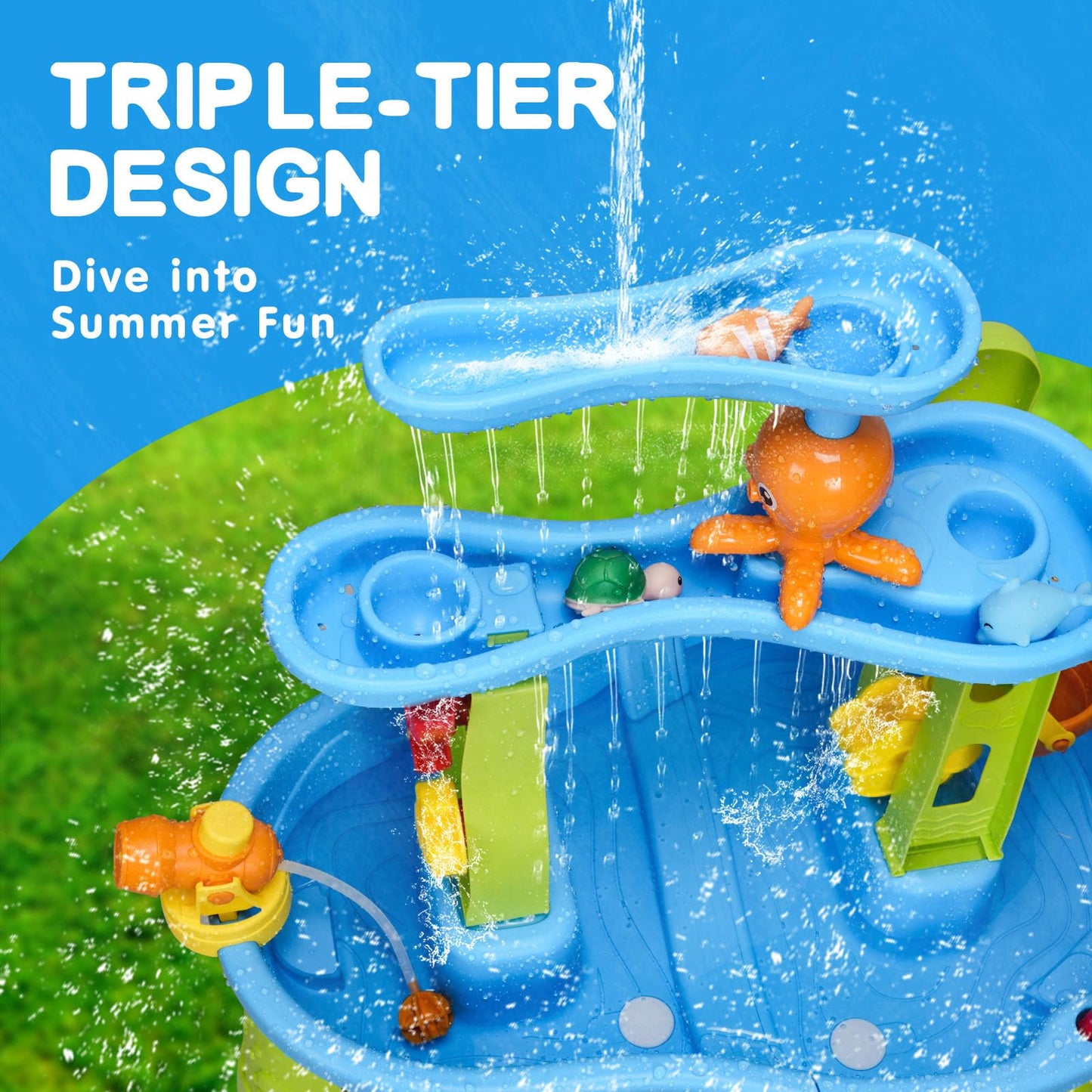 AuntyFey Water Table for Toddlers 1-3-5, Toddler Sand Table, Kids Water Table with Umbrella for Outside Kids Ages 4-8, Blue