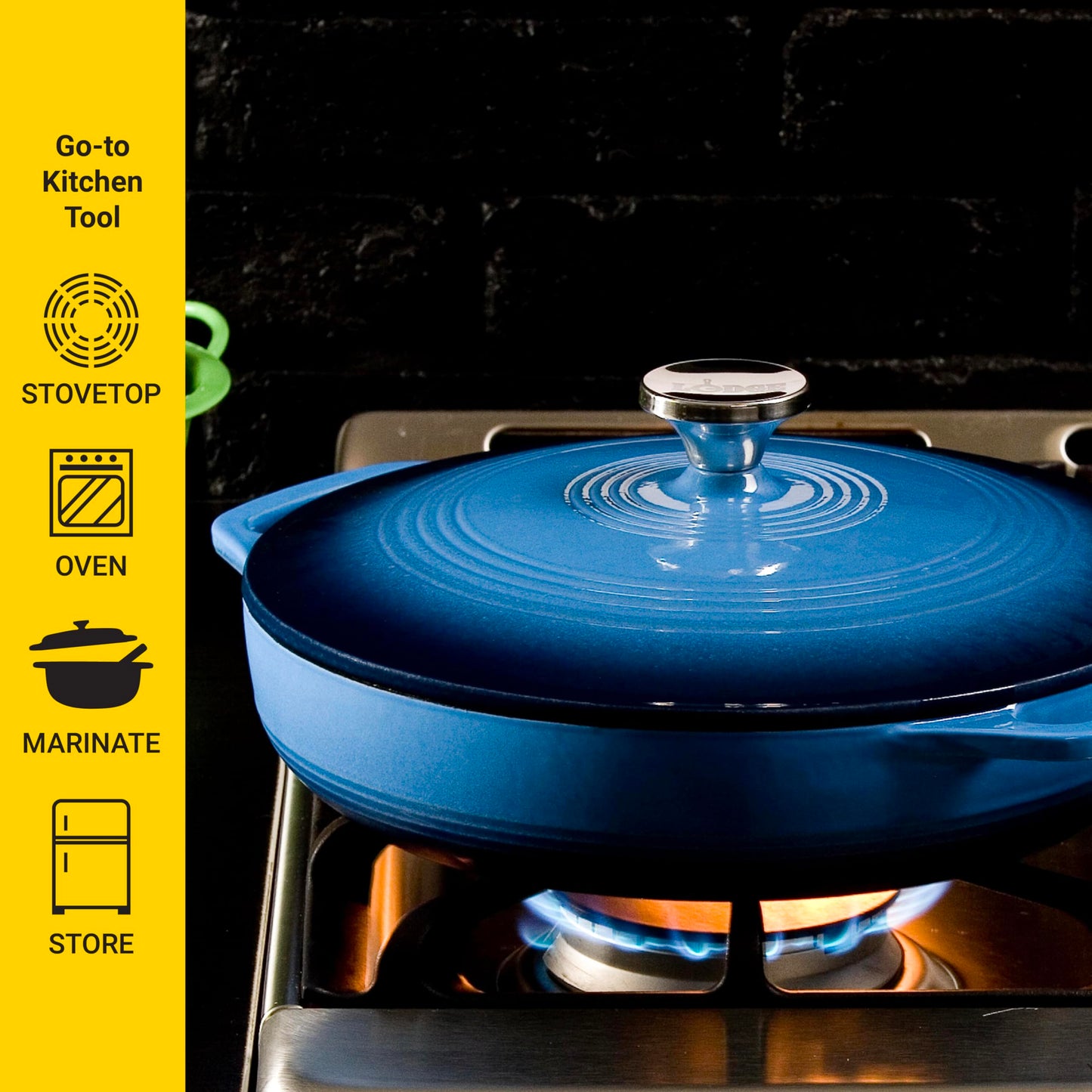 Lodge Essential Enamel Braiser - Refrigerator- & Oven-Safe up to 500° F - Heat-Retaining, Induction-Safe & PFAS-Free Enamel Cookware - 3.5 Quart, Caribbean Blue