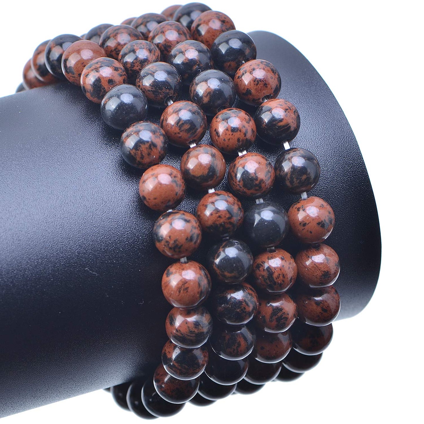 LPBeads 100PCS 8mm Natural Mahogany Obsidian Beads Gemstone Round Loose Beads for Jewelry Making with Crystal Stretch Cord