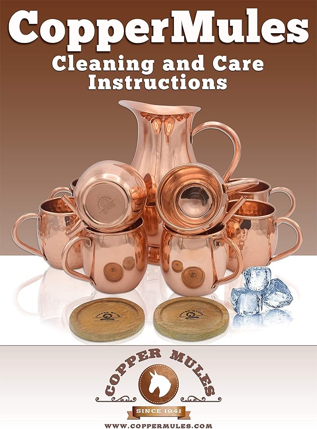 Copper Mules PURE Copper Mug RAW Copper Interior Ideal for Ayurvedic Health Benefits and Moscow Mules - Straight Smooth Finish - Authentic and Strong Riveited Handle - Holds 16oz