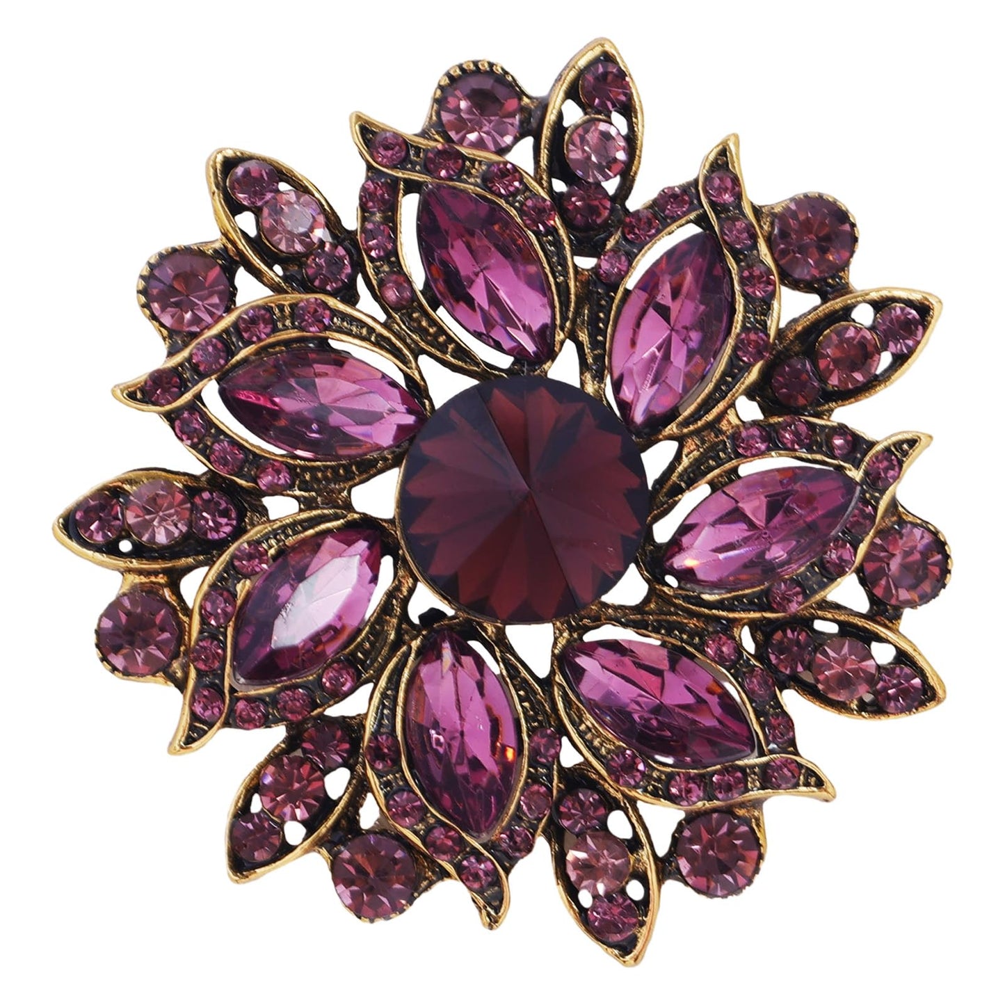 LAXPICOL Vintage Women's Purple Austrian Crystal Elegant Flower Brooch Wedding Broach Pin