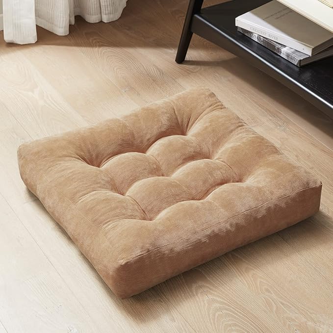 Meditation Floor Pillow, Square Large Pillows Seating for Adults, Tufted Corduroy Floor Cushion for Living Room Tatami, Coffee Brown 22x22 Inch, 1 Count (Pack of 1)