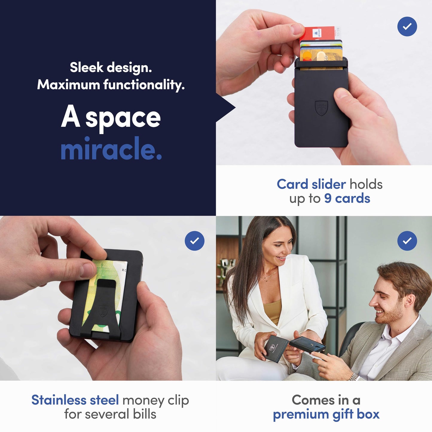 TRAVANDO SLYDE Aluminum Card Holder - RFID Blocking Slim Wallet for Men with Money Clip – Holds Up to 9 Cards – RFID Protected Credit Card Mens Wallet