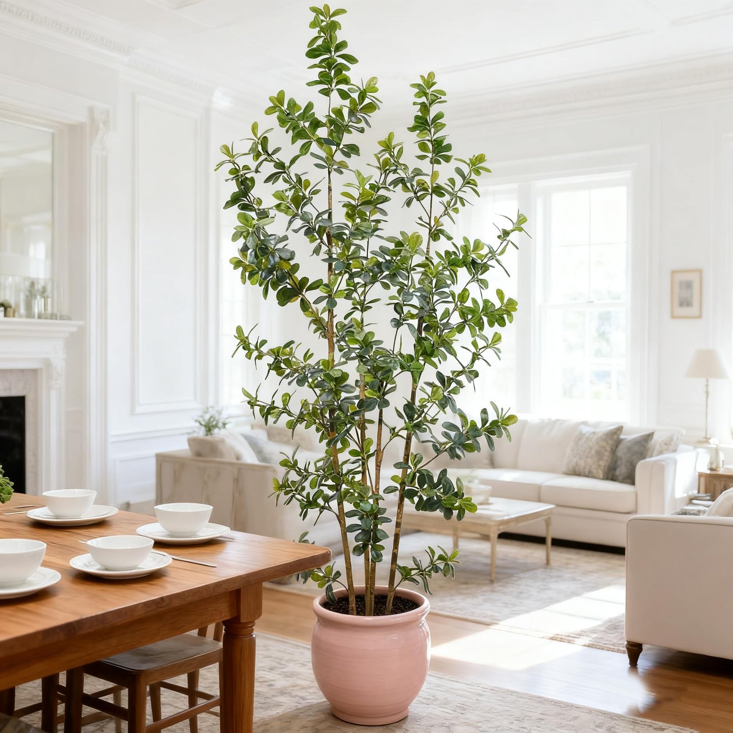 ZSENENT Fake Trees Premium 4 Main Trunks 7 ft Faux Black Olive Tree, Realistic Olive Trees Artificial Indoor, Low-Maintenance, Ideal Artificial Tree for Home Office Décor (Green)