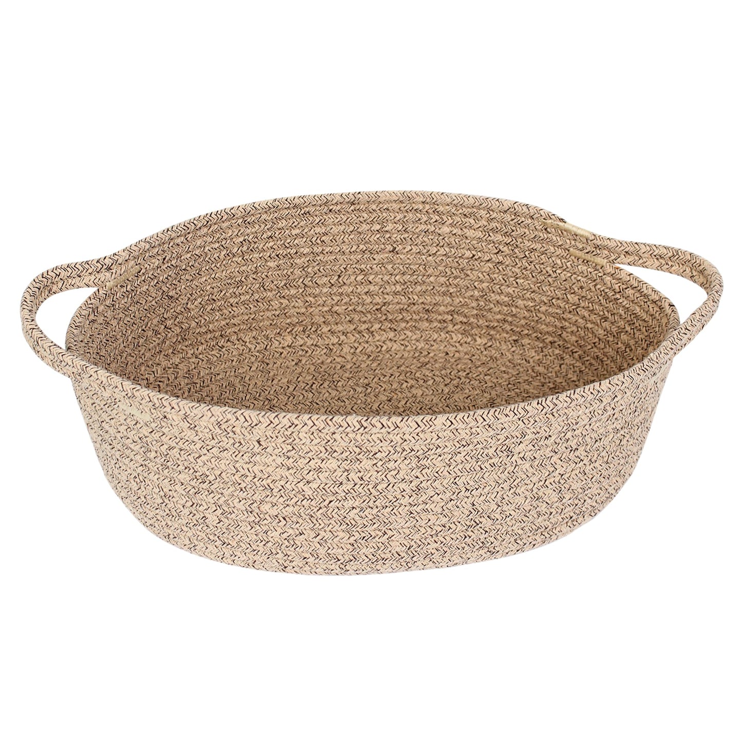 MEGASKET Brown Variegated Small Woven Basket, 13” x 9” x 5” Baskets for Gifts Empty, Cotton Rope Gift Basket, Cute Nursery Baby Organizer, Cat Dog Toy Bin Box, Wicker Storage Bin with Handle