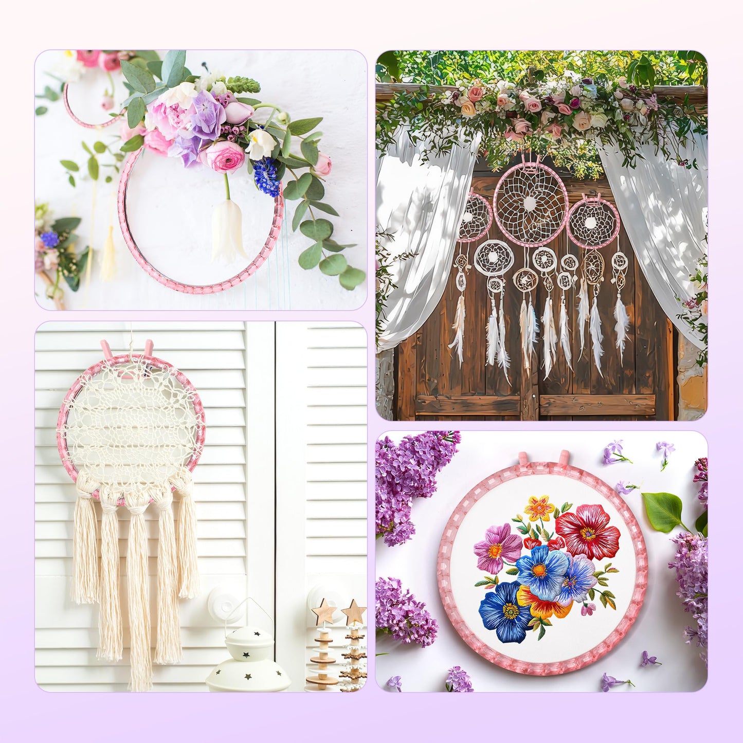 Caydo Metal Spring Tension Embroidery Hoops for DIY Embroidery Project, 2 Sizes Cross Stitch Hoops with Metal Ring, Pink Round Darning Hoops for Art Craft Sewing & Home Ornaments (6 Inch, 8 Inch)