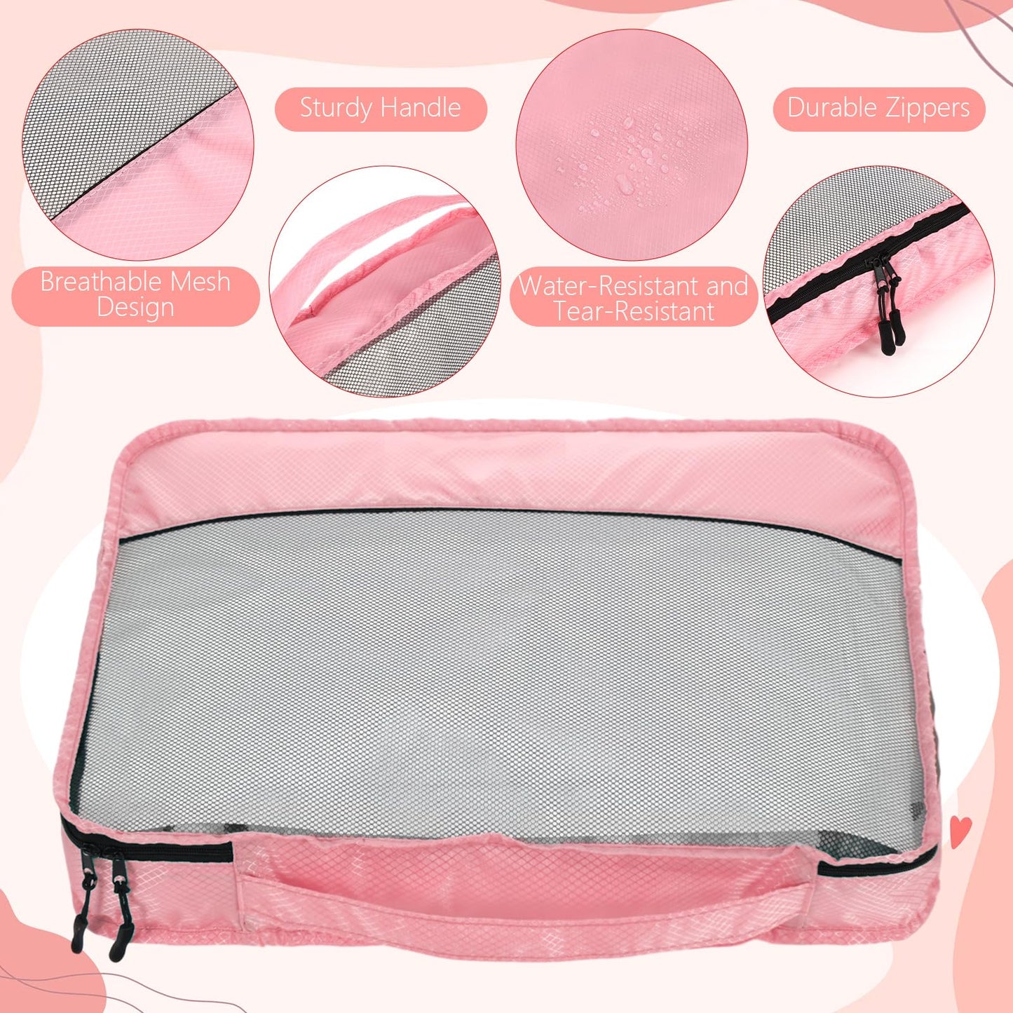Bulyoou 9 Pcs Packing Cubes Set for Travel with Waterproof Clothing Cubes Toiletry Shoe Laundry Jewelry Bag for Women Men(Light Pink)