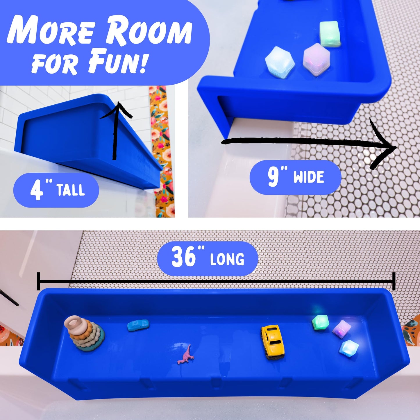 Tub Topper® Bathtub Splash Guard & Bath Shelf for Kids – Toddler Bath Tray, Bath Toys Storage & Ledge Organizer – Splash Guard for Bathtub with Suction Cups – Kids Bathroom Accessories (Blue)