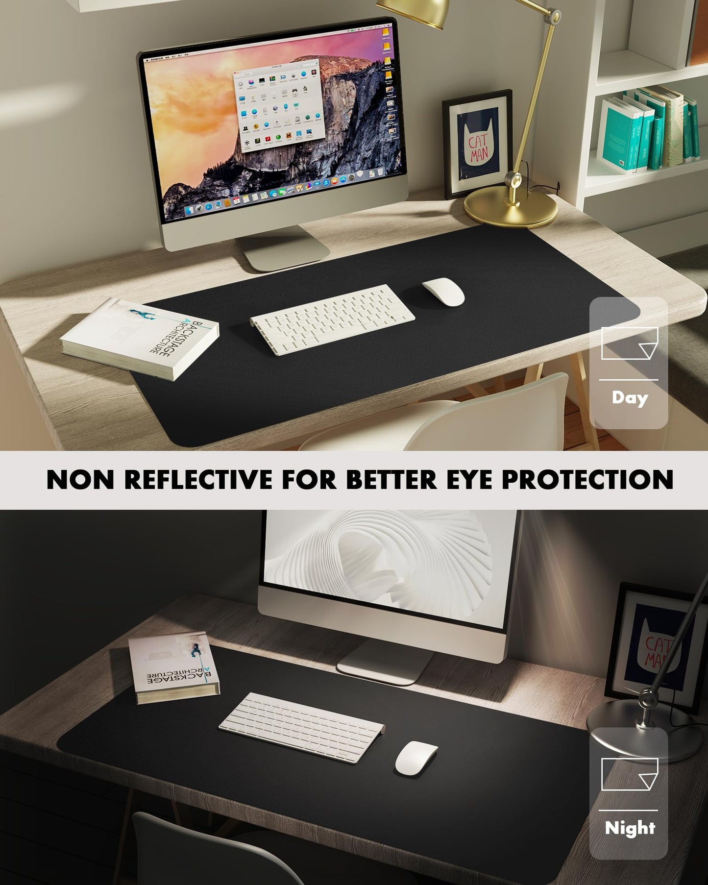 YSAGi Double-Sided Desk Pad, 31.5"x15.7"Leather Desk Mat, Eco Cork Desk Pad Protector,Large Mouse Pad,Waterproof Desk Blotter for Office/Home(Black)
