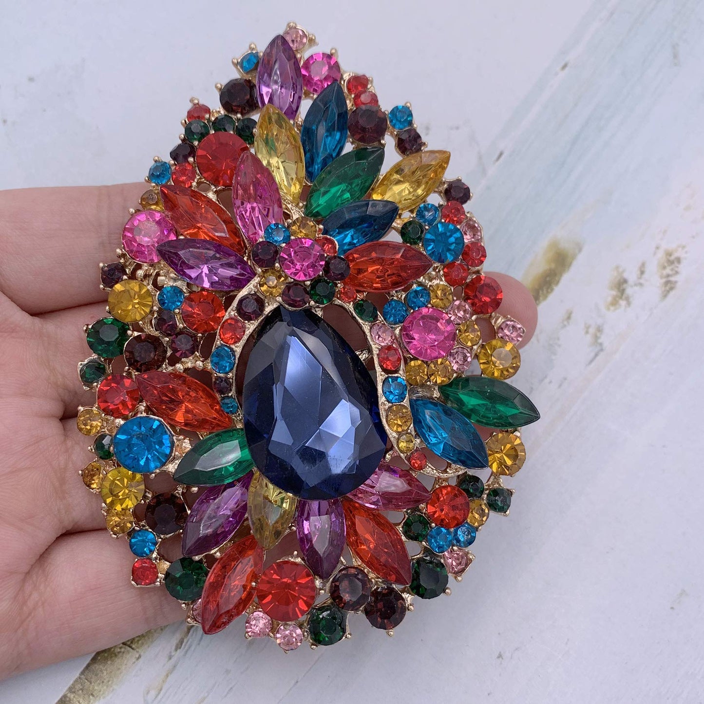 SELOVO Huge Big Large Colorful Flower Statement Brooches and Pins Scarf Decoration Gold Tone