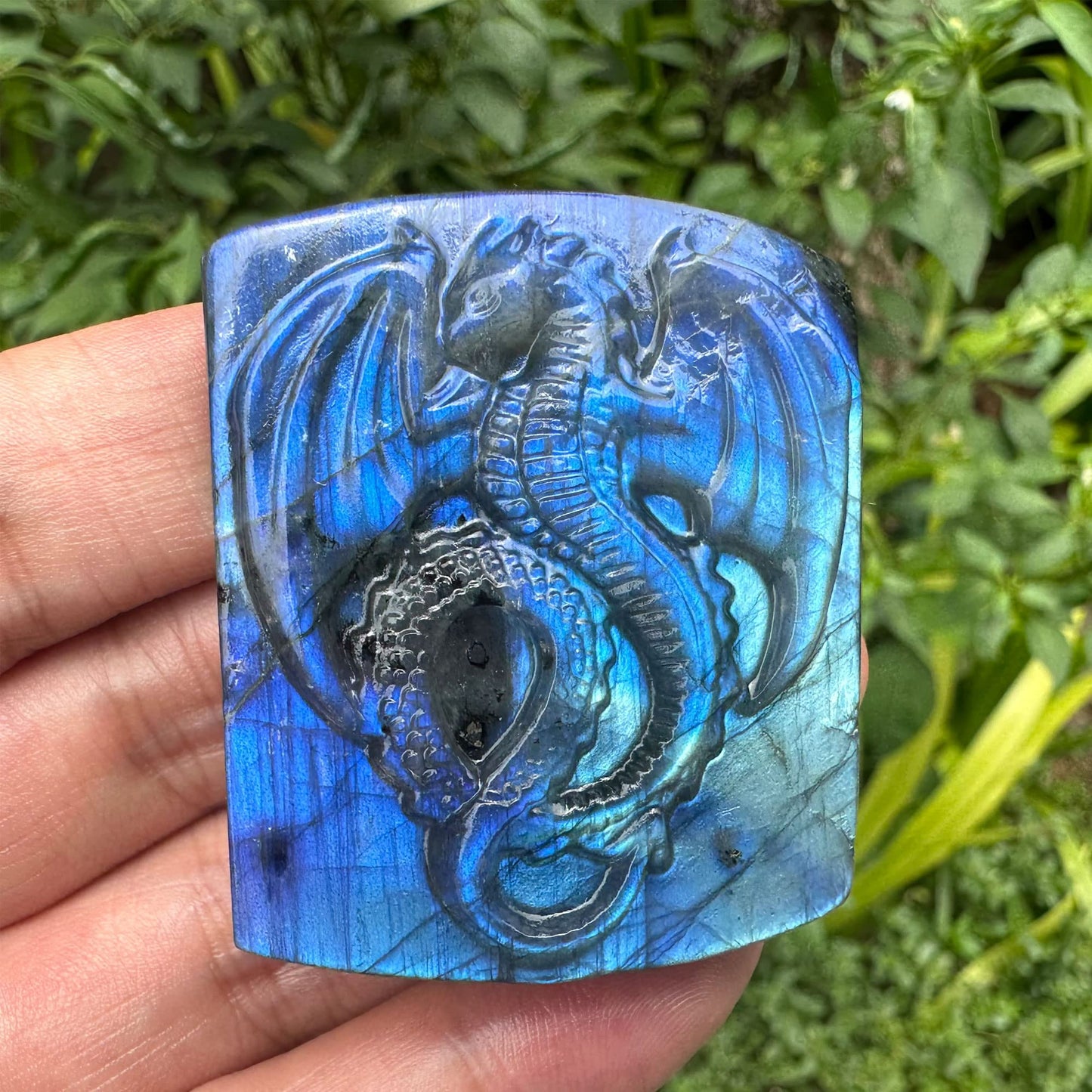 TEAMWILL Natural Labradorite Crystal Quartz Hand Carved Fly Dragon Reiki Healing Crystal Gorgeous Art Sculpture Stone Statue Figurine Minerals Gifts