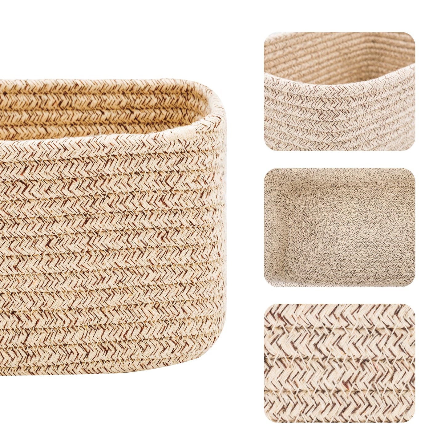 MiniArk Small Storage Baskets for Organizing | Closet Organizer Bins | Shelf Toy Basket | Woven Rope Baskets | Cube Decorative Box | Shallow Basket | L11.5xW7.5xH4.7| Brown