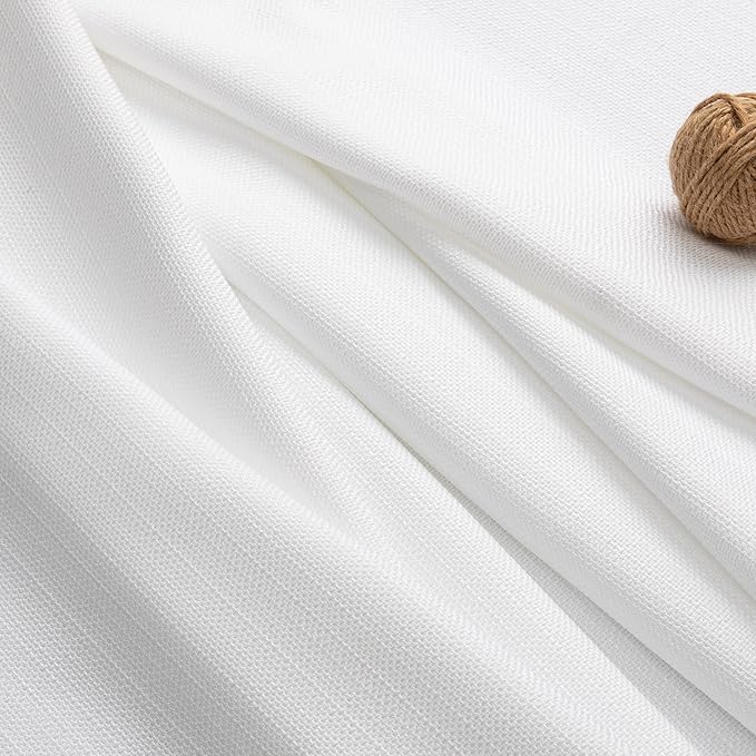 Chyhomenyc 2 Panels White Curtains 24 Inch Length Tier Curtain, Faux Linen Textured Small Cafe Curtains, Light Filtering Short Camper Curtain for RV Window Bathroom, 30x24 Inch, 2PCS
