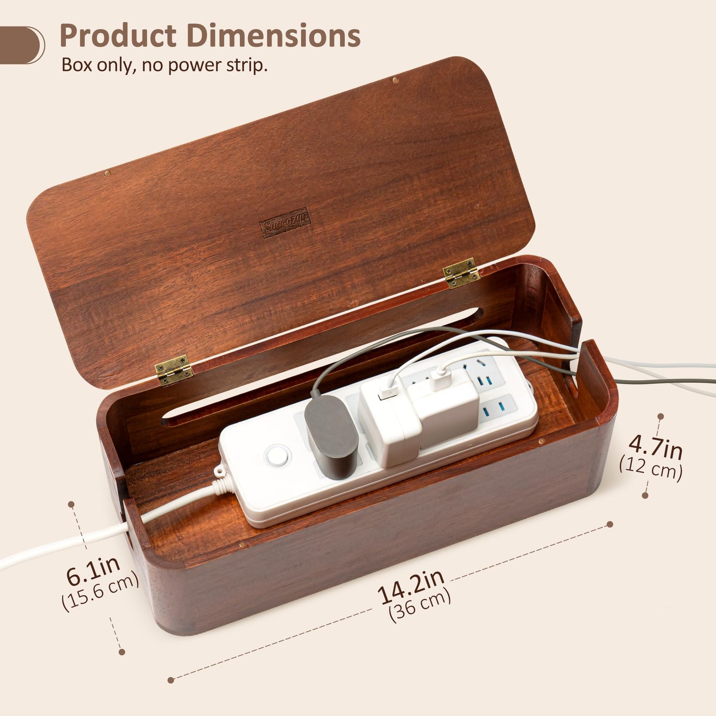 Large Acacia Wood Cable Management Box - Cord Hider & Organizer for TV Wires, Power Strip, Electrical Hiding, Desk & Floor Cables - Solution Wire Storage Solution for Office, Living Room, Bedroom