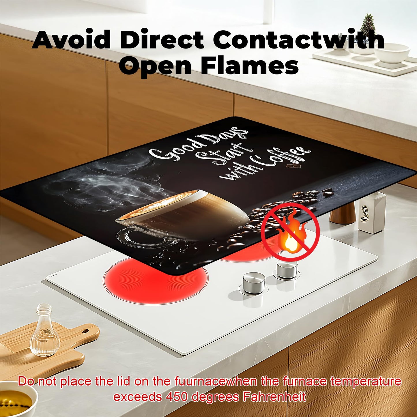 BSFHH Heat-Resistant Glass Stove Top Cover with Anti-Slip Rubber Coating – Electric Stove Protector, Scratch-Resistant, Expands Counter Space, Stylish Kitchen Decor (Cafe)