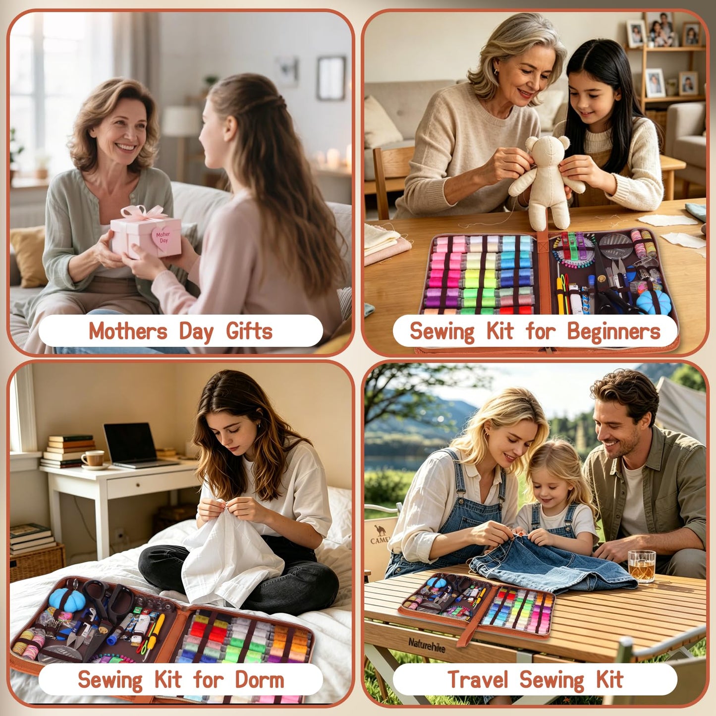 Large Sewing Kit for Adults Beginners, 241 PCS Portable Sewing Set, Premium Needle and Thread Kit Basic Travel Sewing Repair Kit for Home Dorm College Christmas Gifts for Mom Grandma