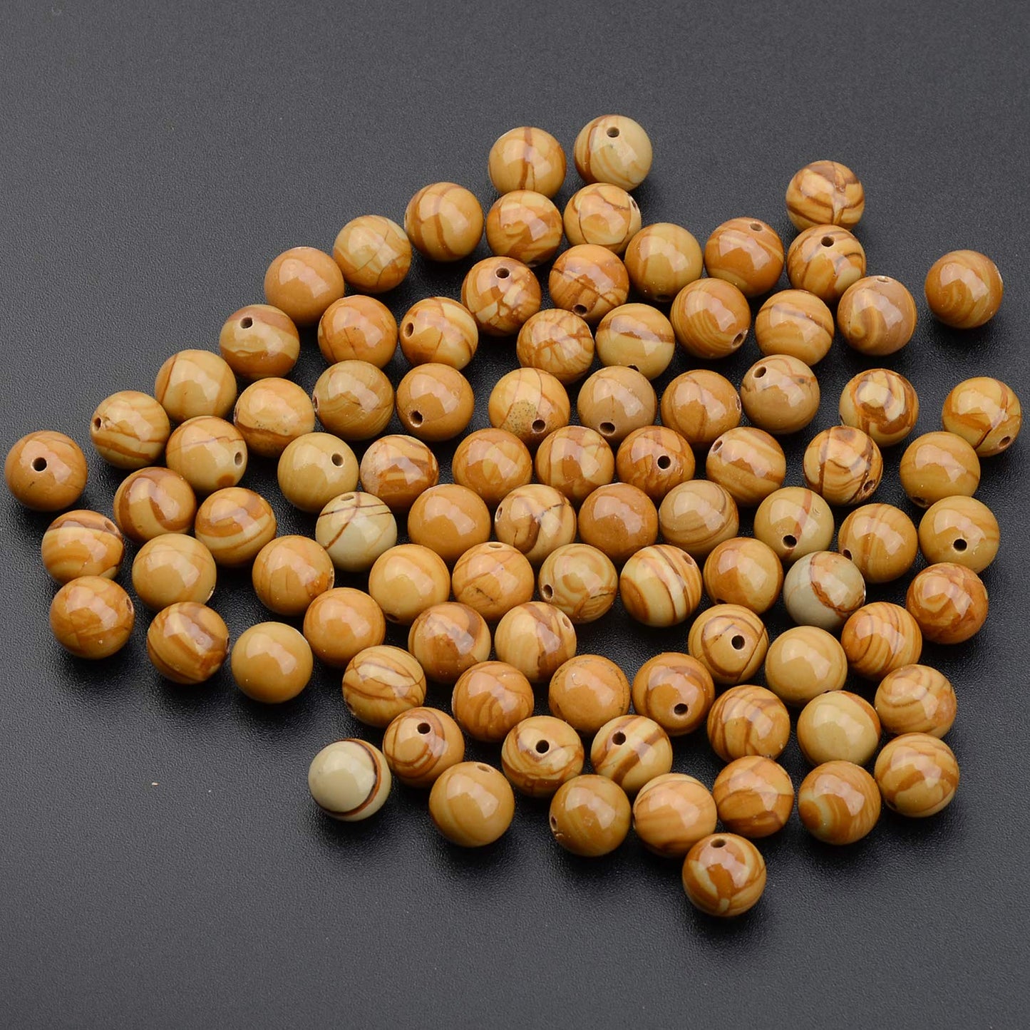 LPBeads 100PCS 8mm Natural Wood Veins Jasper Gemstone Round Loose Beads for Jewelry Making with Crystal Stretch Cord