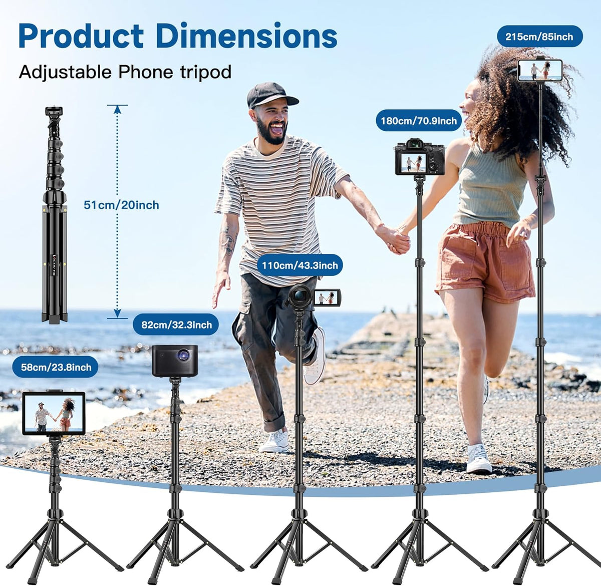 Phone Tripod Stand, 85" Tall Cellphone Tripod for iPhone with Gooseneck Remote, Flexible Portable Phone Stand for Recording, Compatible with iPhone 14 13 12 pro Android Camera