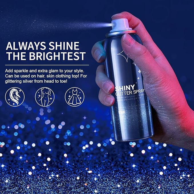 HANYWIL Body Glitter, Glitter Spray for Hair and Body, Spray, Hairspray Clothes, Long-Lasting Shimmer Suitable Stage, Festival Rave Makeup Prom 2.11 Fl Oz
