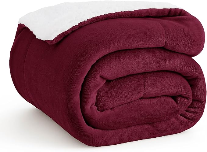 Bedsure GentleSoft Sherpa Fleece Throw Blanket Twin Size for Couch - Thick and Warm, Soft Fuzzy Plush Twin Christmas Blanket for Winter, Burgundy, 60x80 Inches