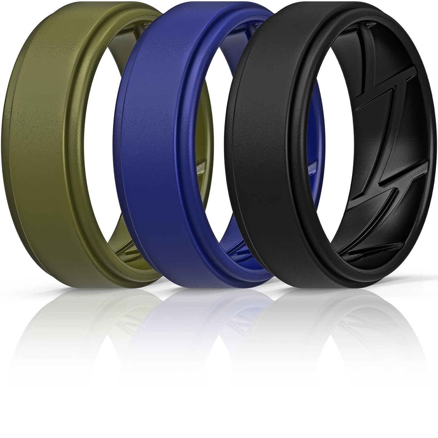 ThunderFit Silicone Wedding Rings for Men Breathable Airflow Inner Grooves, Step Edge Sleek Design Rubber Engagement Bands 8mm Wide 2mm Thick, Variety Multipack 1-7