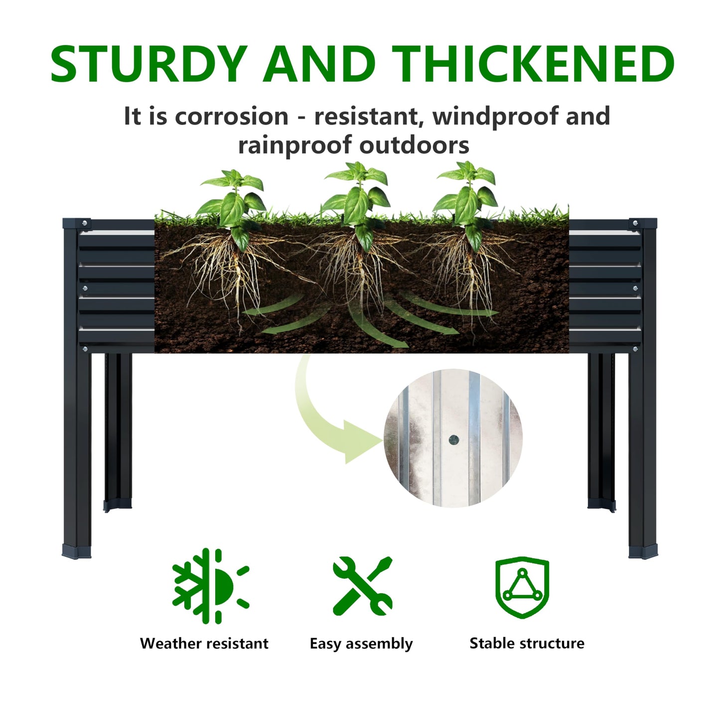 DIIYIV Galvanized Raised Garden Bed with Legs,2PCS 48×24×30in Elevated Planter Box for Backyard,Garden, Patio, Balcony, 350lb Capacity,Planters for Outdoor Plants,Black