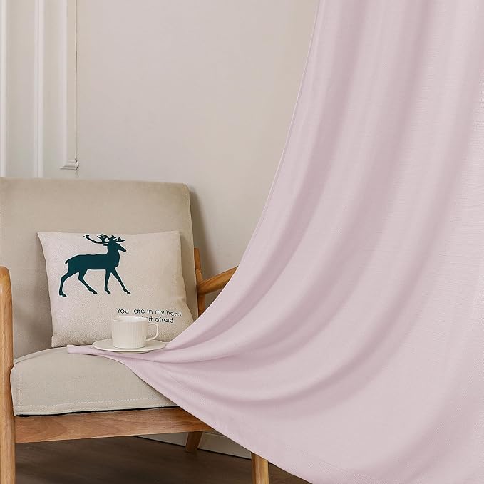 Chyhomenyc Bennet 2 Panels Blush Pink Kitchen Curtains 24 Inch Length Tier Curtains, Faux Linen Textured Small Cafe Curtains, Light Filtering Short Window Curtains for Bathroom Basement, 30x24 Inch