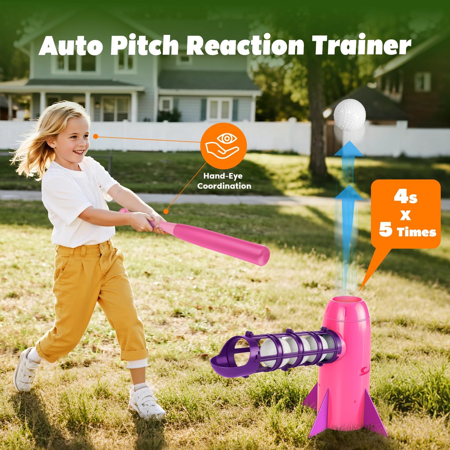 NIBBaNACAL Kids Baseball Pitching Machine, Pop-Up Baseball Popper for Hitting Practice, Auto Pop & Pitch Trainer Set with Bat, Balls & Glove, Backyard T-Ball Toy, Ages 5-10