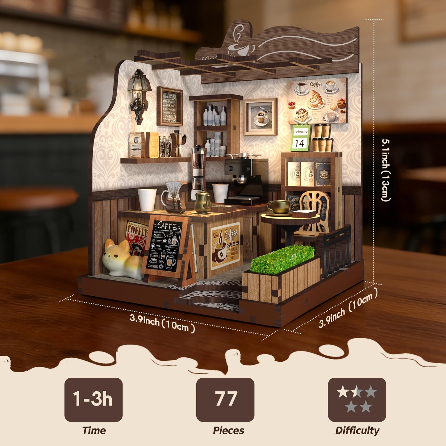 Soothee DIY Miniature Kit - 3D Puzzles for Adults & Teens, Book Nooks and Model Building Kits for Bookshelf Decor, Relaxing Craft & Unique Gift for Craft Lovers (Country Cafe)