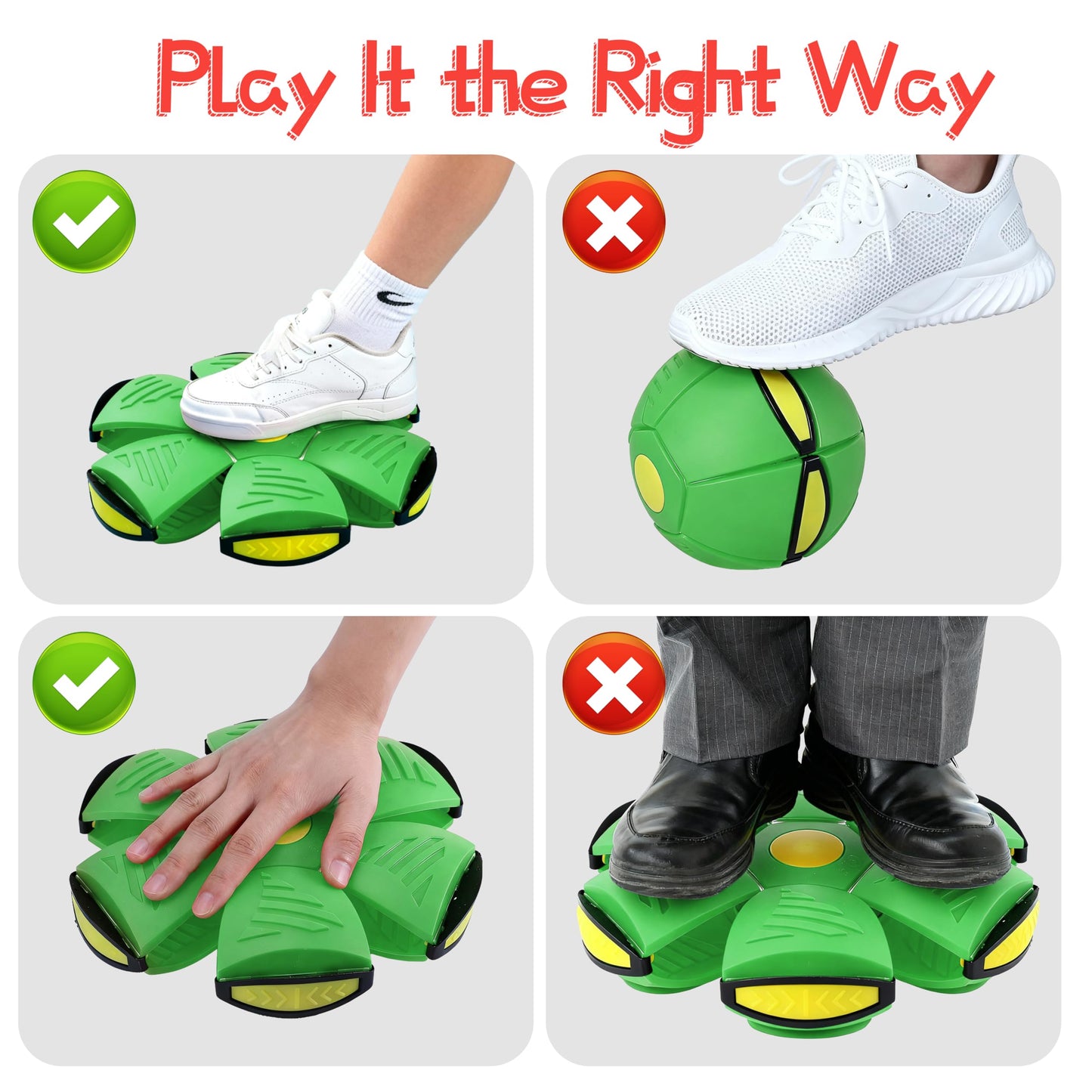 Magic Metaball, Children's Bouncing Ball, Magic Flying Saucer Interactive Pop-Up Transform Toy, Parent-Child Interaction Green Bouncy Ball, Collapsible Time Delay Frisbee Flying Disc Toy with 6 Light