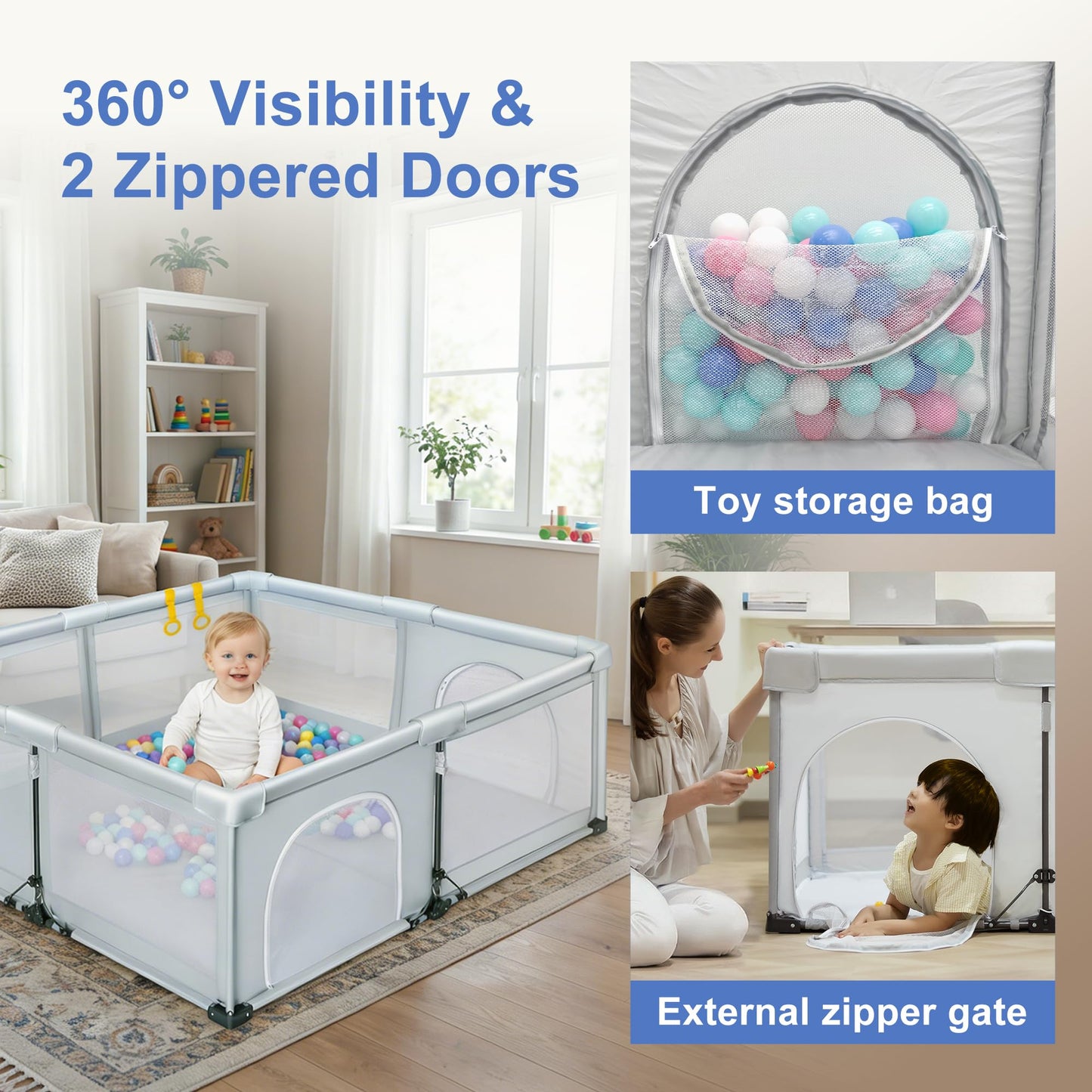 Foldable Baby Playpen with Detachable Thicken Mat, 50X50 in Foldable playpen for Babies and Toddlers, Indoor&Outdoor Portable palypen. Quick Installation&Quick Folding Baby Play Pen