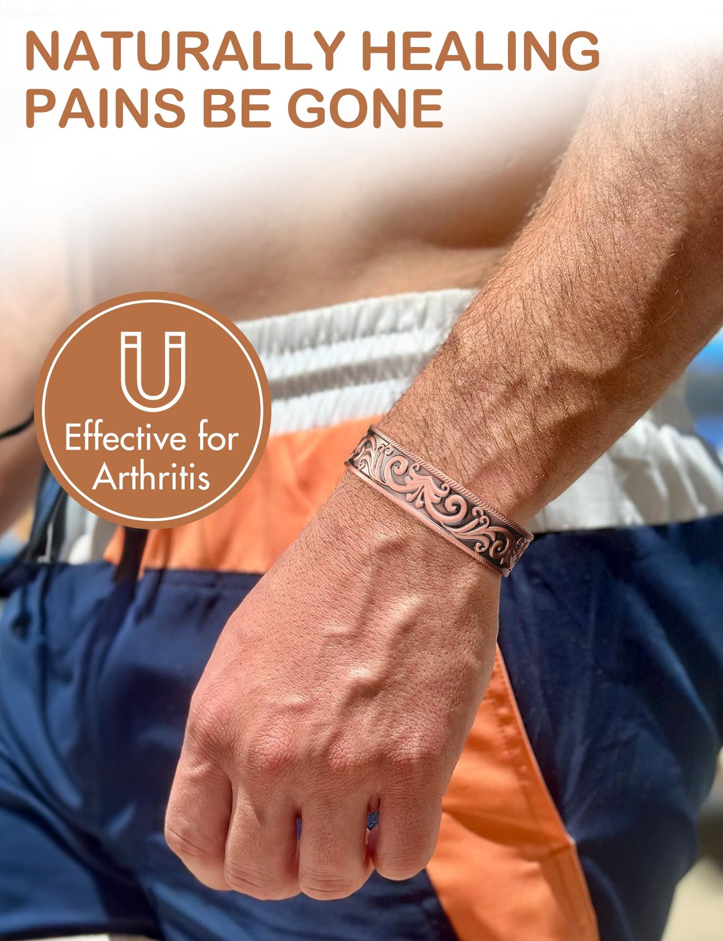 Feraco Copper Magnetic Bracelets for Men Women with Magnets, Tree of Life Pattern, 99.99% Pure Solid Copper Cuff Bangle, Health Jewelry Gift (Acanthus)