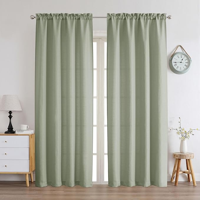 Chyhomenyc Light Green Curtains 78 Inch Length 2 Panels Set, Faux Linen Textured Light Filtering Soft Airy Farmhouse Curtain Drapes for Living Room Bedroom, 40Wx78L