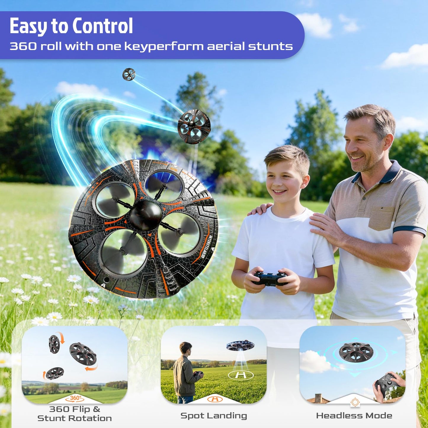 Foam UFO Drone - RC Plane with Radiant LED Lights, Easy Remote Control Airplane for Beginners, Auto Hover & 360° Flips, 2 Batteries for 15 Mins Flight, Indoor & Outdoor Toy Gift (red)