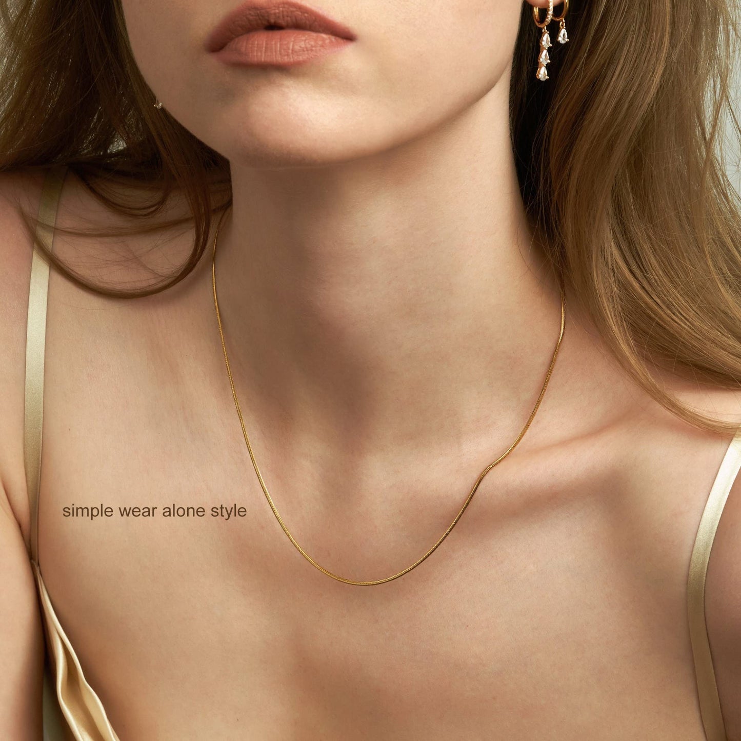 Freekiss Gold Herringbone Necklace for Women, Dainty 14k Gold Plated Flat Snake Gold Chain Choker, 16.5 inches, Perfect for Layering and Gifting