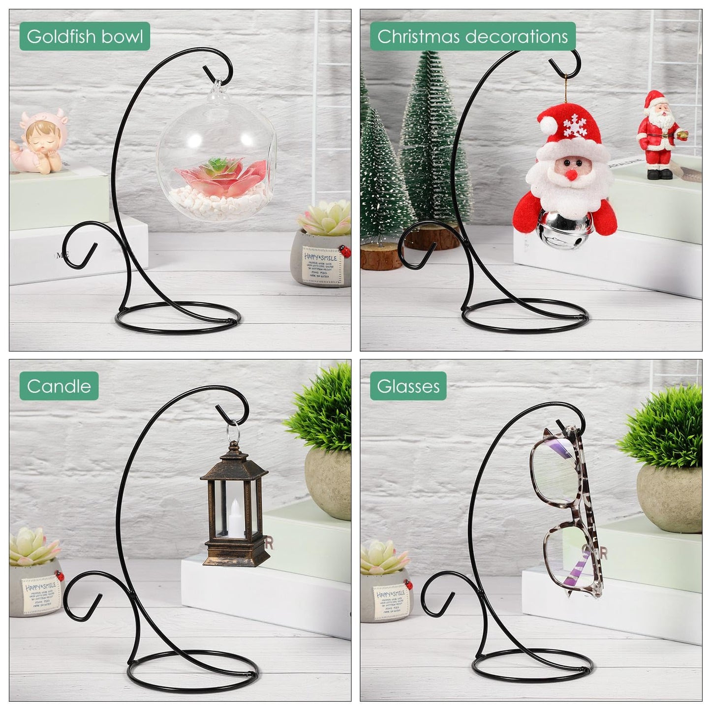 Kenning 16 Pcs 9 Inch Iron Ornament Display Stand Christmas Tree Hanging Holder for Glass Globes & Baubles, Home Decor Rack, Black